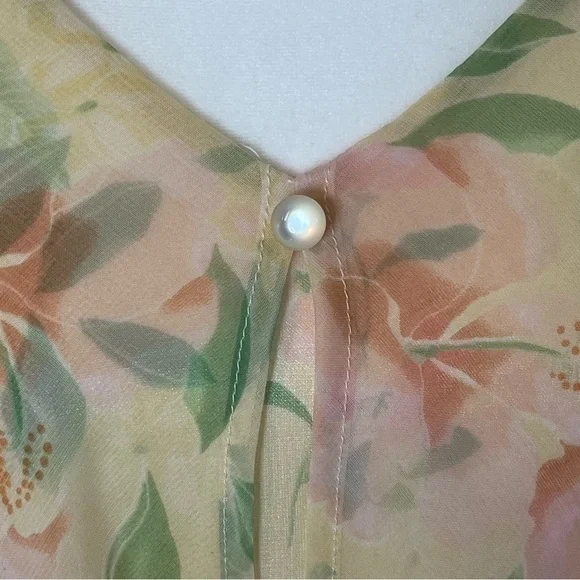 Vintage Fairy Floral Print Pastel Butter Yellow Dress 16 Romantic Faerie Dreamy - Picture 5 of 9